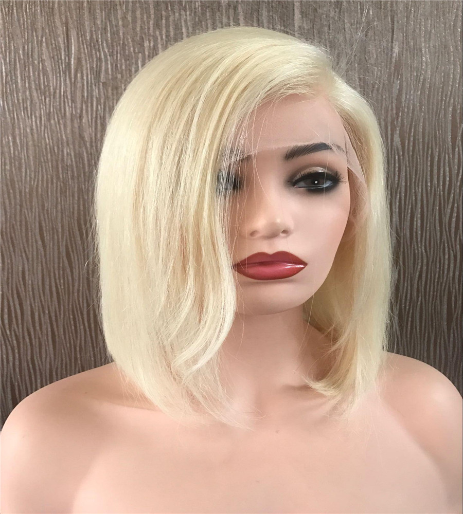 Full Lace Human Hair Wigs For Women 613 Blonde 130% Density Peruvian Remy Hair Silky Straight Short Bob Lace Front human hair Wigs