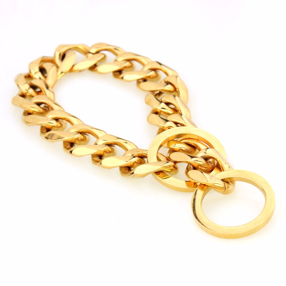 Gold Tone Stainless Steel Training Dog Collar 19mm Wide Fancy Slip Chain Dog Collar For Large Dogs Pitbull Doberman