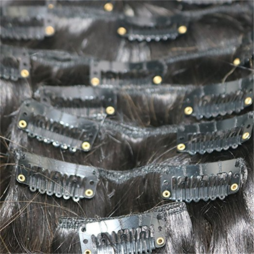 Ombre Color Remy Human Hair Bundles #1b Natural Black to #6 Medium Brown and Natural Black Clip in Human Hair Extensions 7pcs 120g