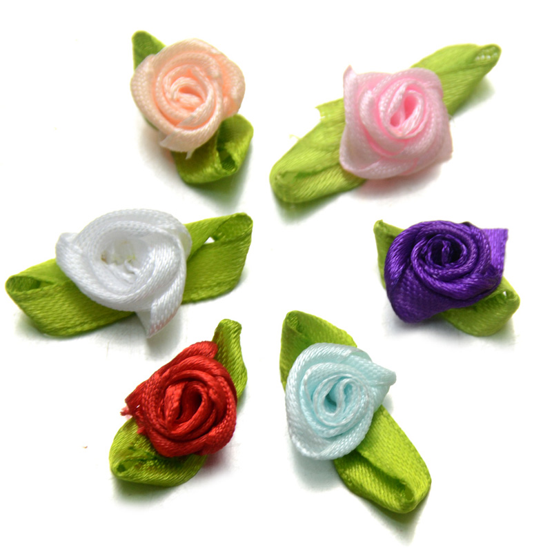 300pcs/lot Small Satin Ribbon Roses Buds Embellishments Wedding Party Decorative Flowers 27 colors to choose Colour & Packet Size