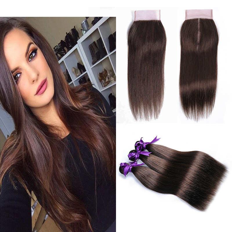 Straight Colored Brazilian Virgin Human Hair Weave 3 Bundles With 4x4 Lace Closure Free/Middle Part Dark Brown #4 Colored Hair Extension, Dark brown #4 middle part closure
Straight Colored Brazilian Virgin Human Hair Weave 3 Bundles With 4x4 Lace Closure Free/Middle Part Dark Brown #4 Colored Hair Extension, Dark brown #4 middle part closure