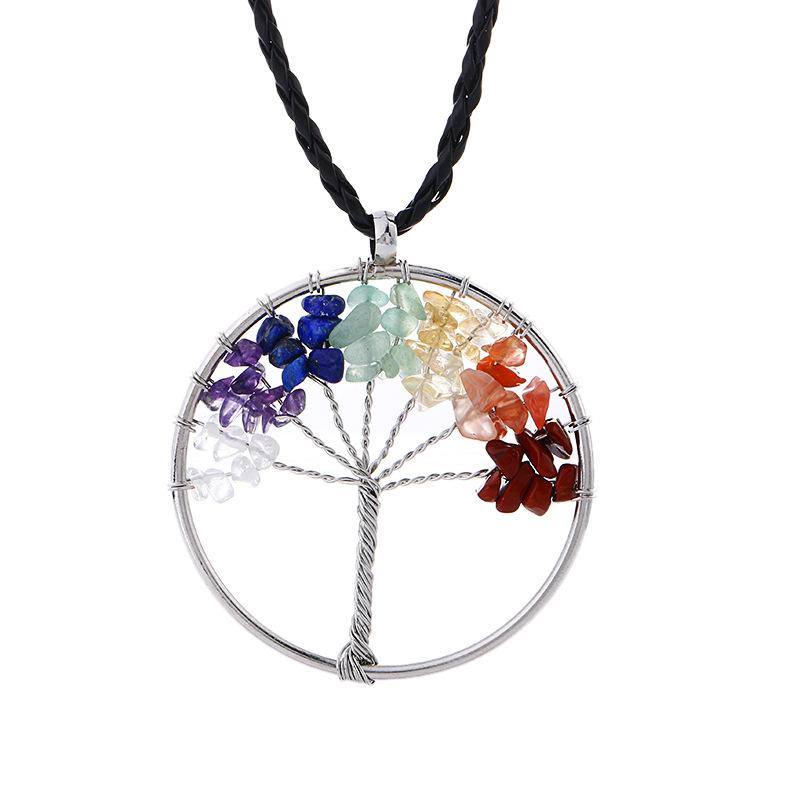 7 Chakra Tree Of Life necklaces Rainbow Natural Stone Quartz pendant Black Cord & Wire Rope chain For women Fashion Jewelry Gift