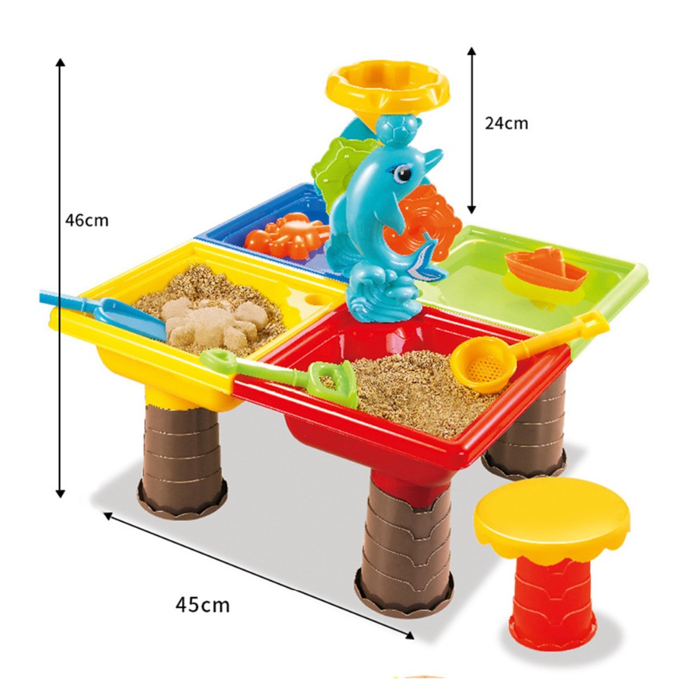 22Pcs Sand Water Round/Square Table Box Kids Children Outdoor Activity Beach Toy Play Set Four Separated Bright Colour Funny Toy