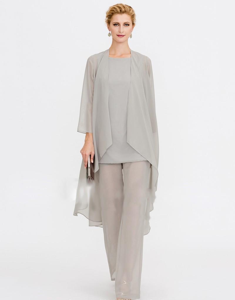 Chic Mother Of The Bride Pant Suits With Long Jacket Three Pieces Cheap Wedding Guest Groom Dresses Mothers Outfit Long Garment Dress