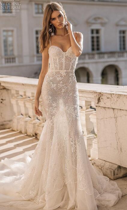 berta prive mermaid wedding dresses spaghetti backless lace bridal gowns see through boho beach wedding dress simple robe de marie