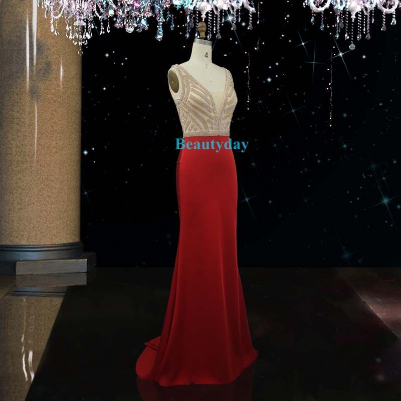 Red Prom Dresses 2019 New Middle East Formal Evening Dress Bridesmaid Party Pageant Gowns Plus Size Real Image Crystals Mermaid