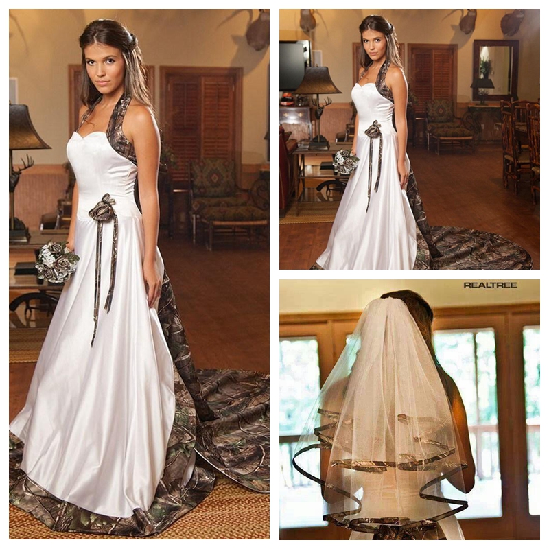 Halter 2018 Real Tree Camo A-Line Wedding Dresses With Handmade Flowers Adorned Waist Bridal Gowns Long Train Camouflage Plus Size, Black
Halter 2018 Real Tree Camo A-Line Wedding Dresses With Handmade Flowers Adorned Waist Bridal Gowns Long Train Camouflage Plus Size, Black
