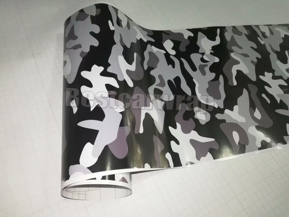 Winter Snow black white Gray Camouflage Vinyl wraps for Vehicle car wrap Graphic Camo covering stickers air bubble free 1.52x30m 5x98ft