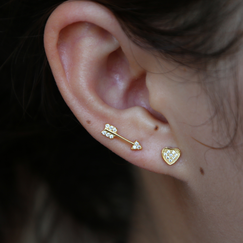 valentines gift jewelry delicate dainty heart arrow stud earring for women girl simple classic paved cz minimal 925 silver earring