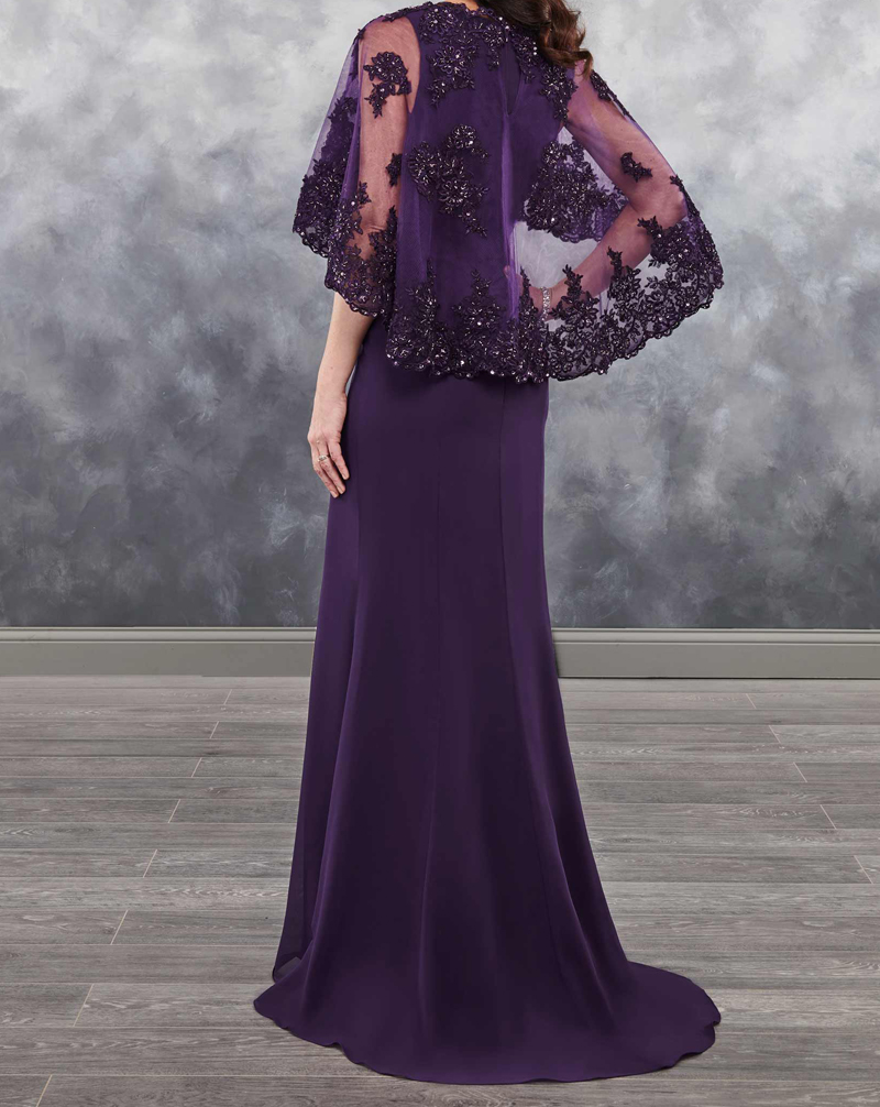 Dark Purple Mother of the bride dresses chiffon with bolero sheer with Applique shining sequins chiffon mother's dress Burgundy/Royal Blue