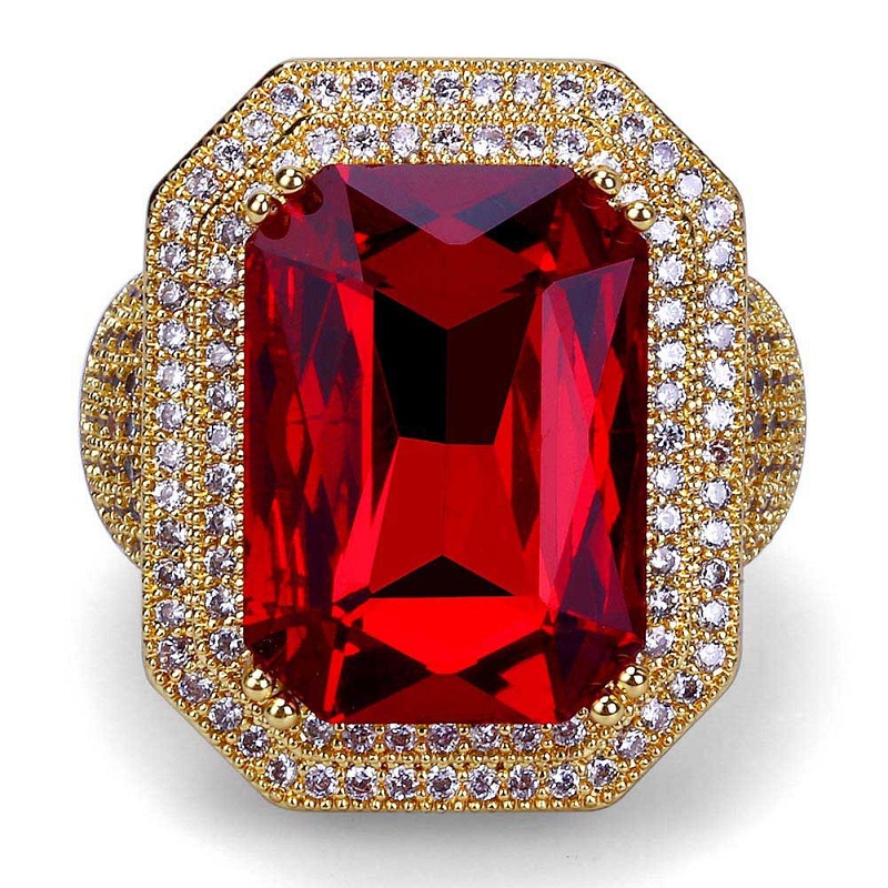 Mens Hip Hop Ring Jewelry High Quality Ruby Gemstone Zircon Fashion Gold Punk Rings