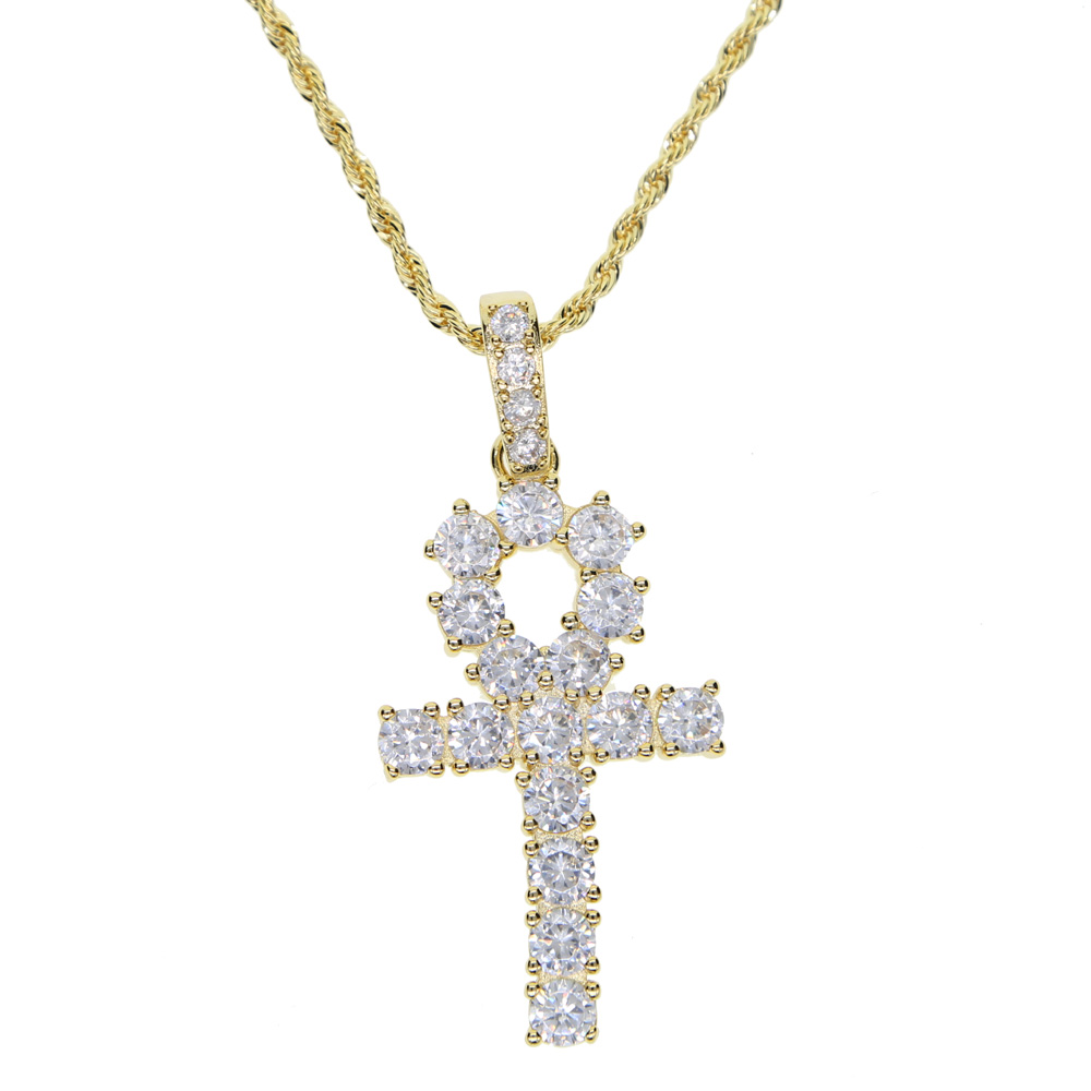 Iced out cross charm necklace for boy long tennis chain necklaces with gold silver plated x shape pendant for mens hip hop jewelry