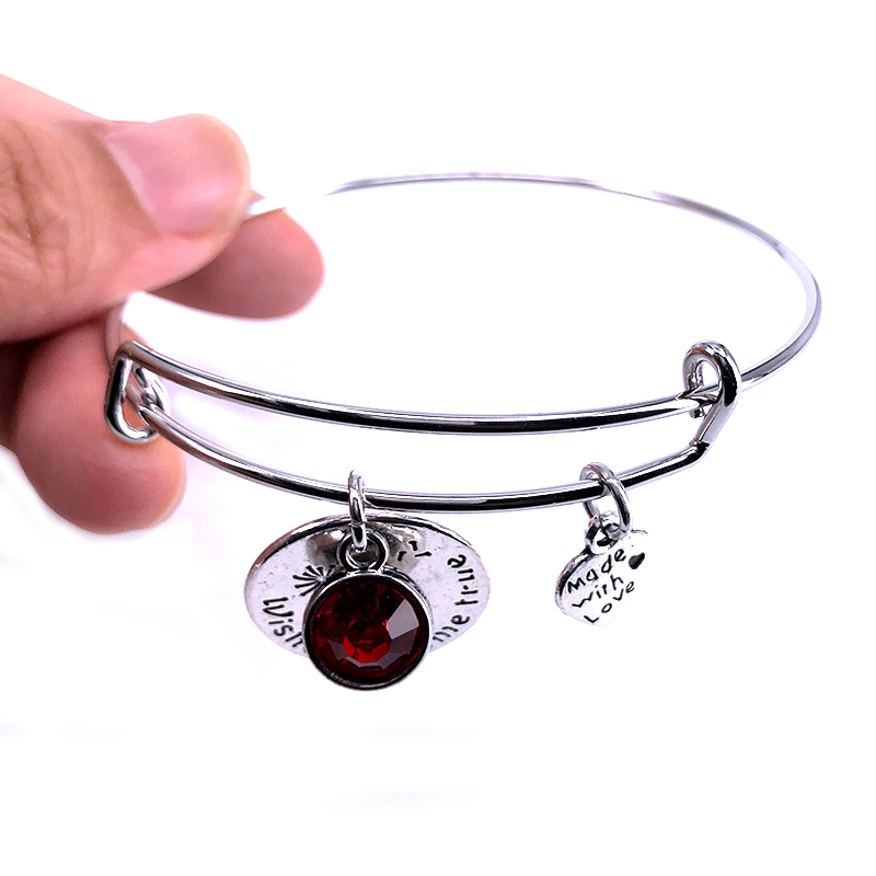 65mm Adjustable Steel Wire Bangle Birthstone Wish Do Come True Love Charm Bracelet Jewelry for Women Girl Gift B18100-1, Golden;silver
65mm Adjustable Steel Wire Bangle Birthstone Wish Do Come True Love Charm Bracelet Jewelry for Women Girl Gift B18100-1, Golden;silver