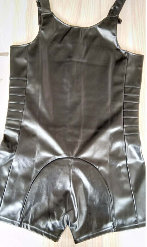 MOONIGHT PU Leather Men Sexy Playsuit Faux Latex Male Erotic Stage Costume Sex Lingerie Adult Products