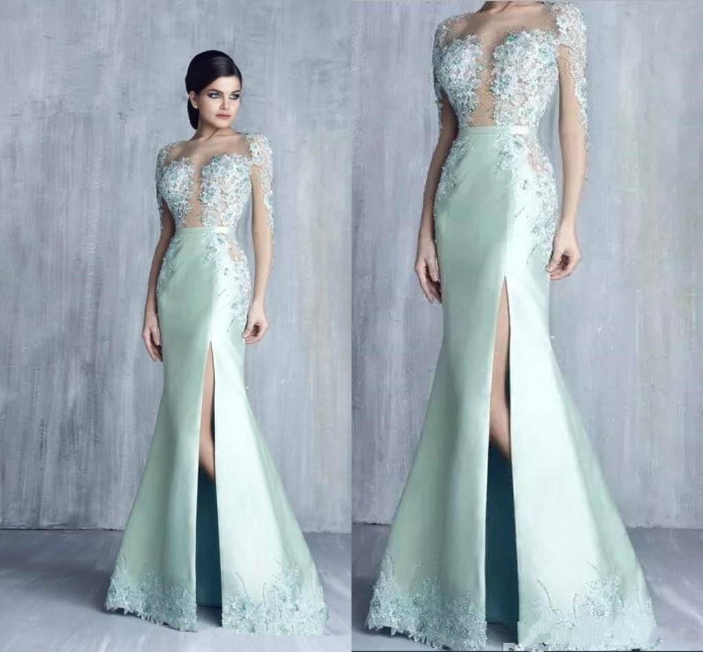 Elegant Mint Side Split Lace Applique Evening Dresses Formal Party Gowns Illusion Long Sleeves Mermaid Prom Dress Pageant Gown, Dark green
Elegant Mint Side Split Lace Applique Evening Dresses Formal Party Gowns Illusion Long Sleeves Mermaid Prom Dress Pageant Gown, Dark green