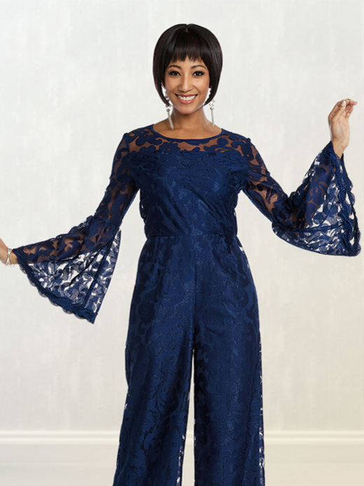 Jumpsuits Blue New Mother Of Bridal Pant Suits For Wedding Formal Outfit Garment Long Sleeve Lace Appliqued Prom Evening Dress