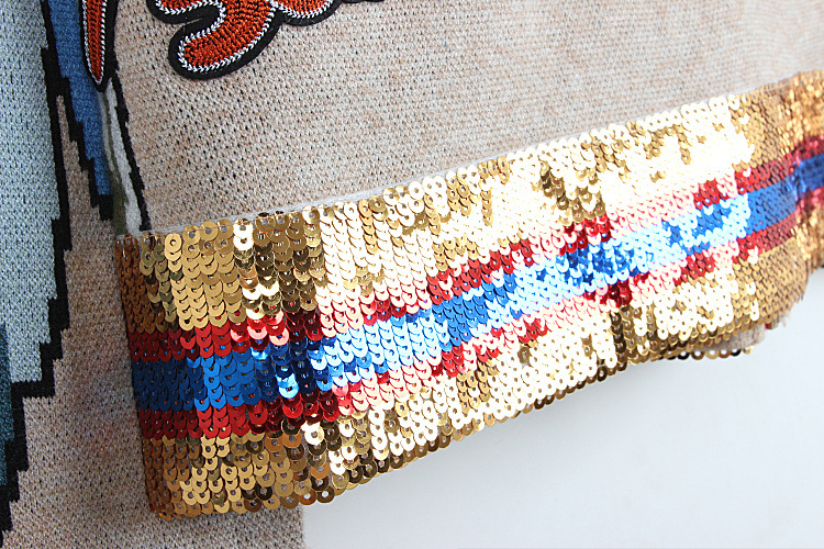 917 2018 Autumn Pullover Regular Crew Neck Panelled Brand Same Style Sweater Sequins Fashion Sweater dl