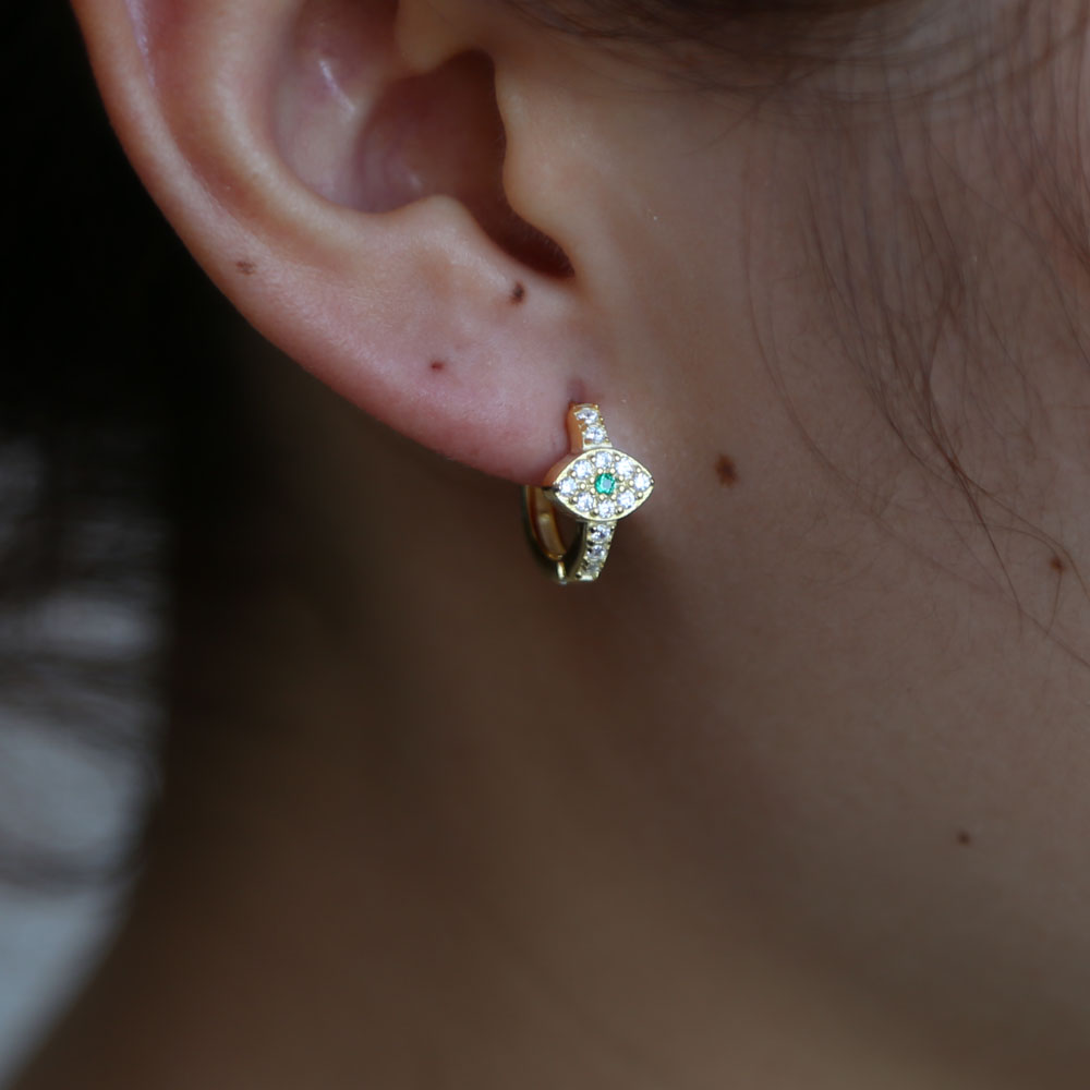 lucky girl evil eye hoop earring elegance 925 sterling silver fine earring hoops huggie cz hoop minimal Trendy modern jewelry