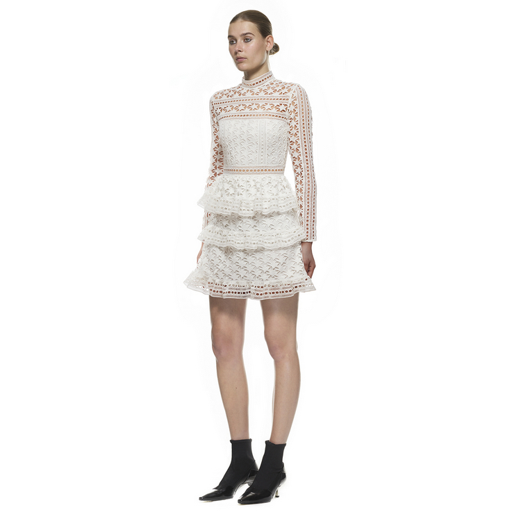 YiLin Kay High-end custom female clothing 2017 autumn/winter fashion runway style water soluble lace long sleeve dress D18110606