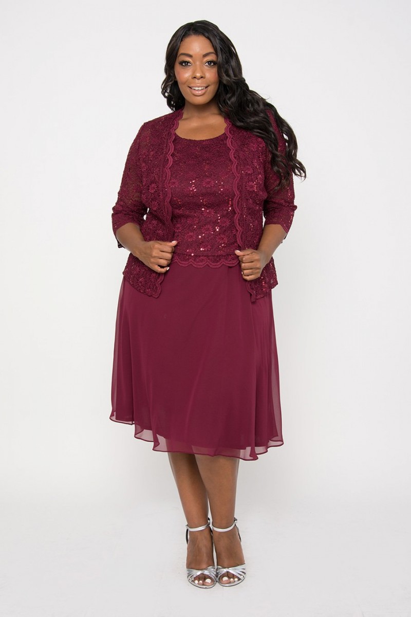 Plus Size Mother of the Bride Dresses Lace Appliques Sequined Knee Length Prom Dresses Formal Evening Gowns With 3/4 Long Sleeve Jackets