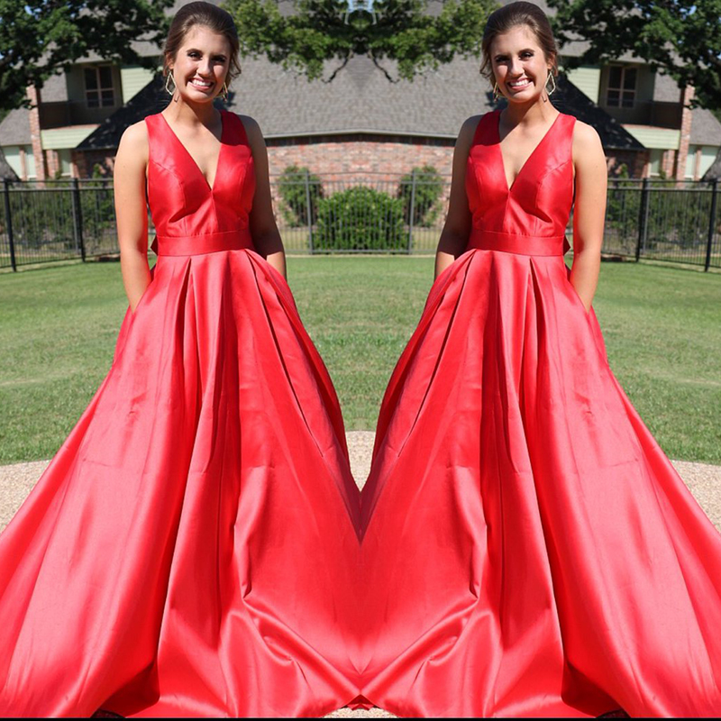 Red satin evening dresses with pocket sexy V neck modest Prom dresses with bow plus size formal evening party gowns wear floor length, Brown
Red satin evening dresses with pocket sexy V neck modest Prom dresses with bow plus size formal evening party gowns wear floor length, Brown