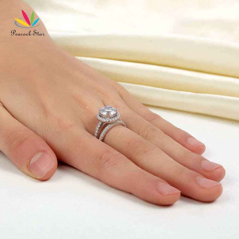Peacock Star Solid 925 Sterling Silver Wedding Anniversary Engagement Halo Ring Set 2 Ct Wedding Jewelry CFR8218 D18111405