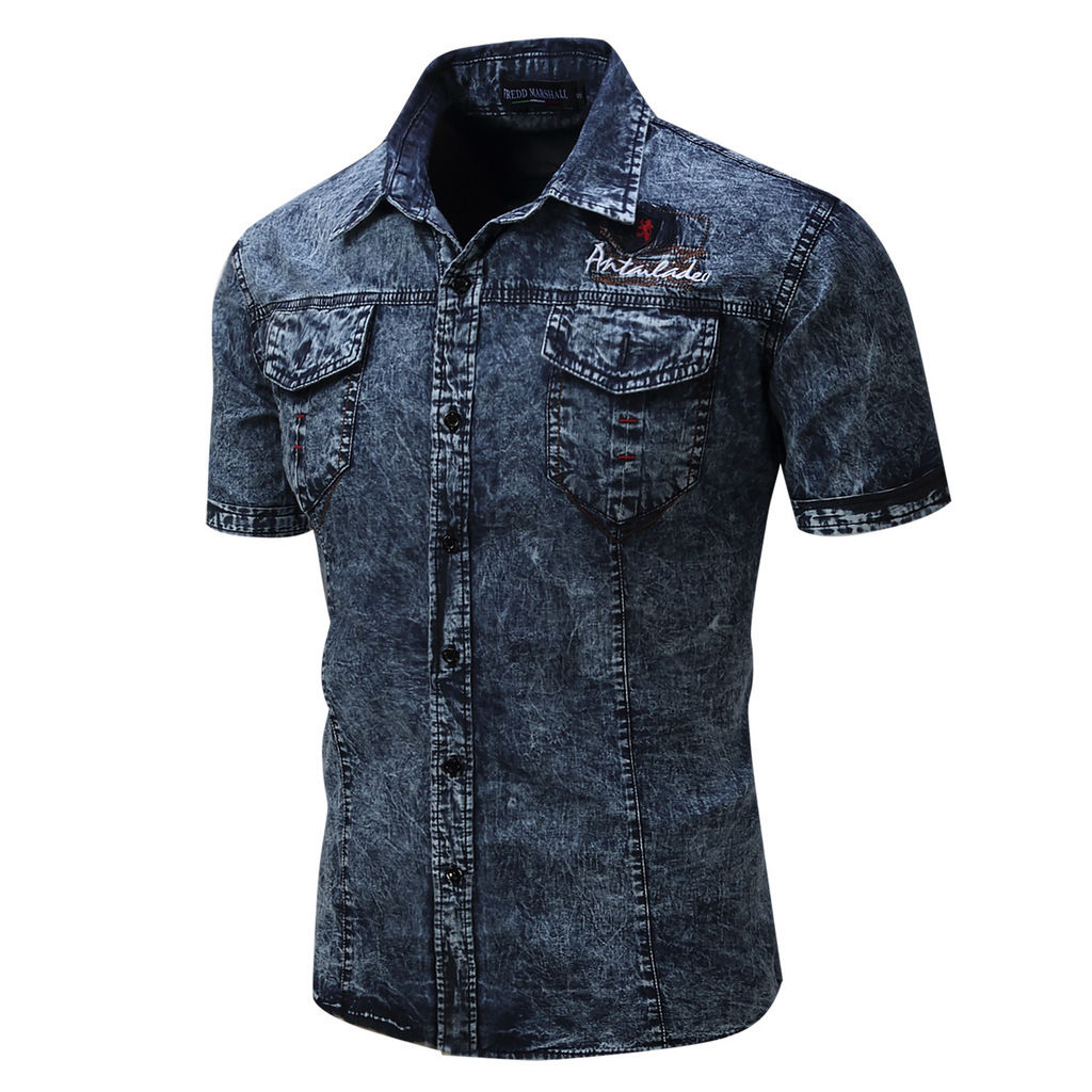 New Fashion Mens Shirts Clothes Short Sleeves Denim Washed Cotton Tow Pockets Shirts Tops, Dark blue
New Fashion Mens Shirts Clothes Short Sleeves Denim Washed Cotton Tow Pockets Shirts Tops, Dark blue