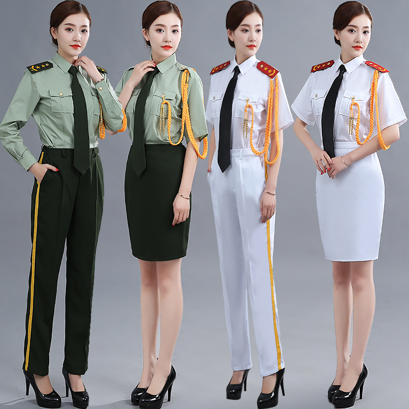 Women's military uniform summer flag raising Clothing cultural troupe military Blouse + Pants Or Skirt performance military drums uniform, Green skirt style
Women's military uniform summer flag raising Clothing cultural troupe military Blouse + Pants Or Skirt performance military drums uniform, Green skirt style