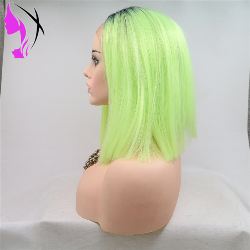 High Temperature Fiber Peruca Perruque Short Straight Bob Green hair Wigs brazilian full Lace Front synthetic Wigs for women