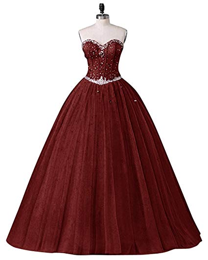 2018 New Sexy Long Sweetheart Ball Gown Tulle Quinceanera Dresses Beaded Crystal Masquerade Sweet 16 Prom Party Prom Gown