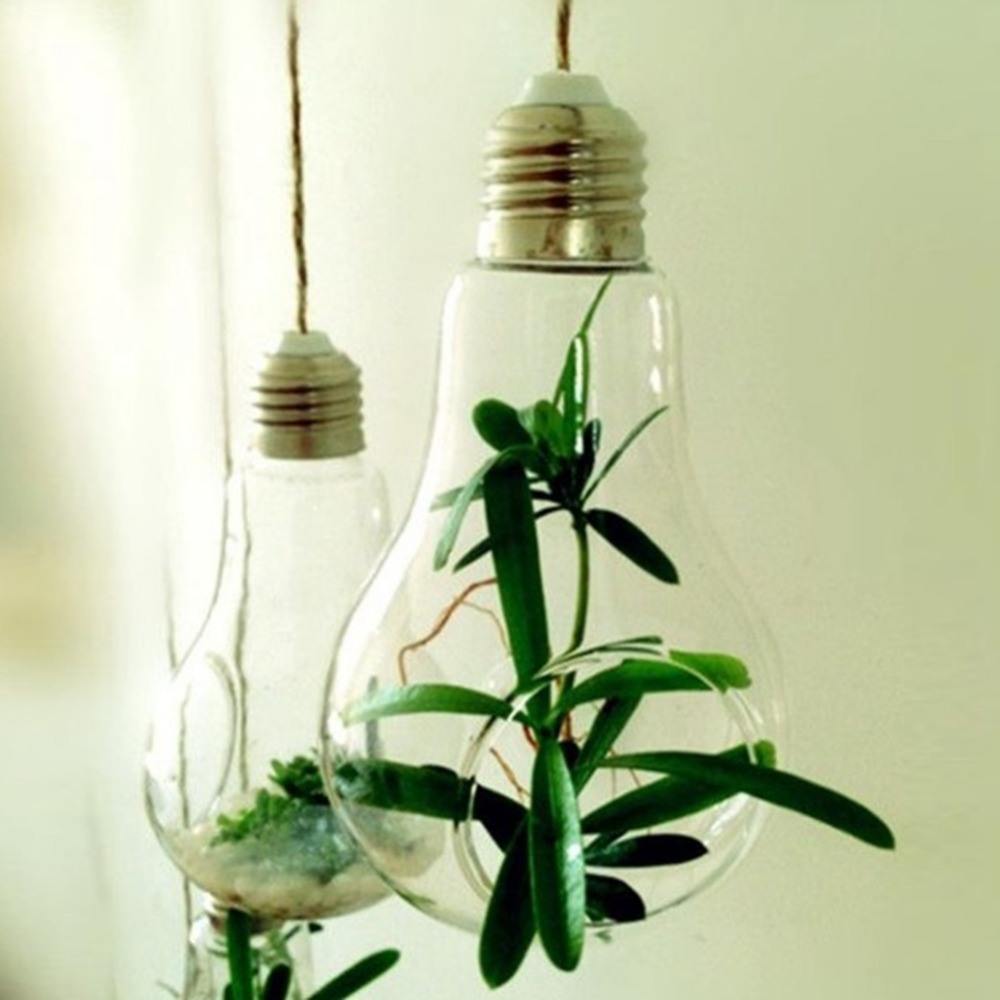 10pcs Glass Bulb Lamp Shape Flower Water Plant Hanging Vase Container Home Indoor Office Wedding Decor(Without rope)