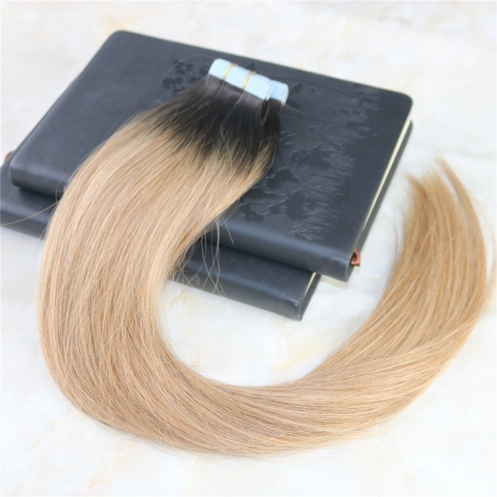 Human Hair Extensions Tape Remy Hair Full Head Balayage Color #2 Fading to #6 Mixed Honey Blonde Skin Weft 100g 40Pcs Seamless