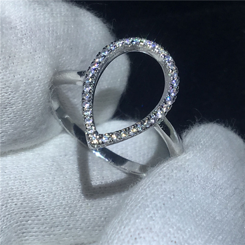 Vecalon Pear cut Jewelry Real Soild 925 Sterling Silver ring 5A Zircon Cz Engagement wedding Band rings for women Bridal Gift