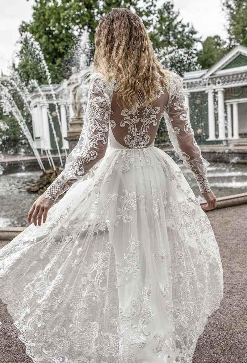 Lace Illusion Sexy Appliques Overskirts Wedding Dresses New Capped Long Sleeves Beach Bridal Gowns Plus Size Vestidos De Noiva