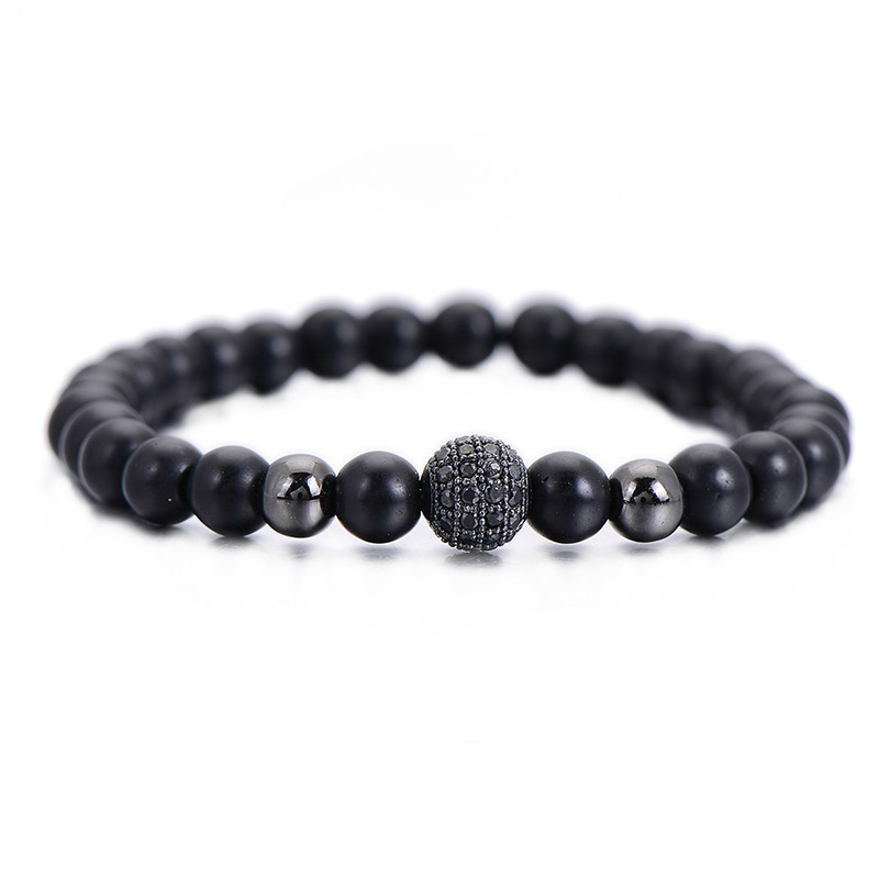 Fashion Black CZ Ball Men Bracelet Natural Stone Matte Beads Charm Bracelets Men Jewelry Yoga pulsera hombres