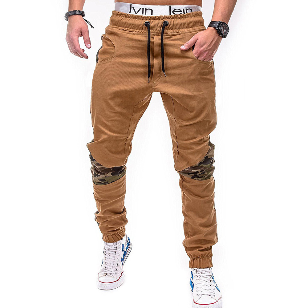 Men's Cargo Joggers: Camouflage Patchwork, Skinny Drawstring Sweatpants B4