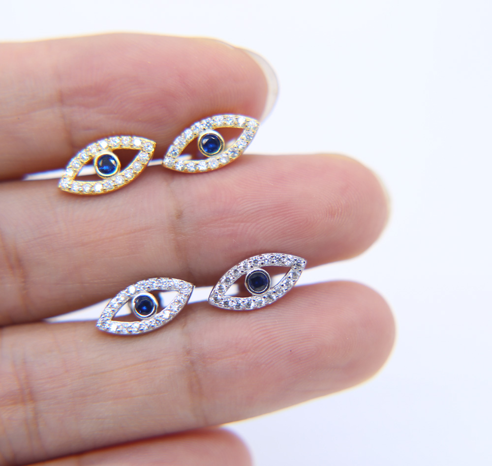 cz evil eye earring 925 sterling silver anti allergy material high quality lucky girl women stud earrings