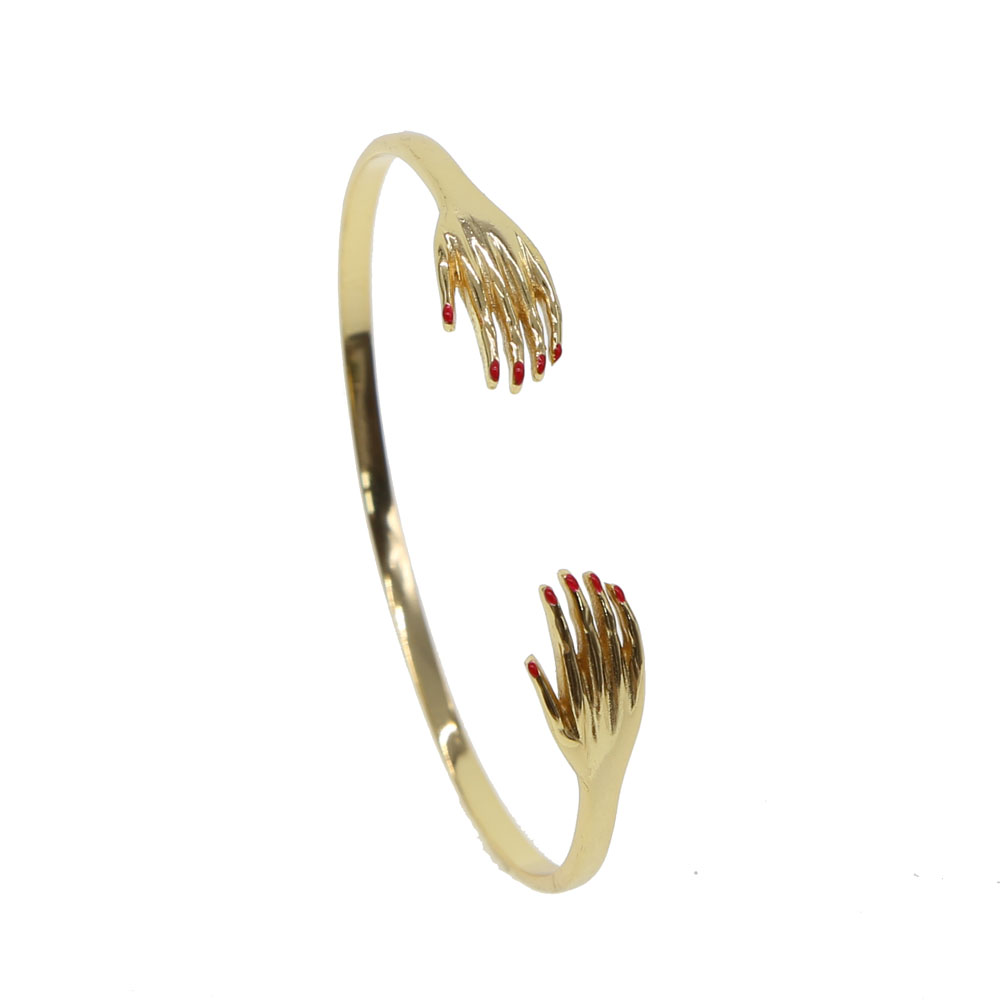 european gold plated open cuff bangle women finger hand shaped unique 2024 new fashion gift women Gold bracelet
