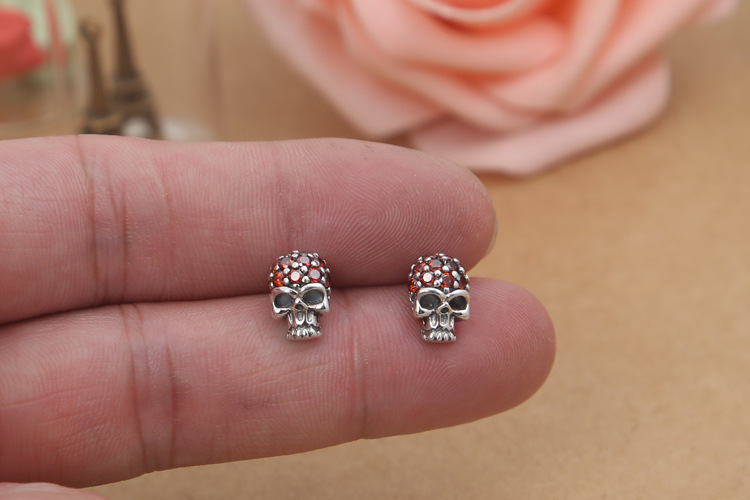 Brand new 925 sterling silver jewelry American Europe style antique silver hand-made designer skull stud earrings for women & men