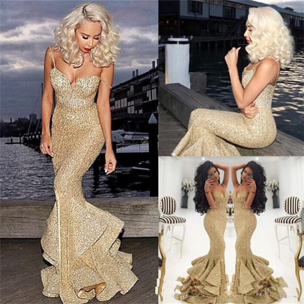 2019 Shinning Strapless Backless Ruffles Gold Sequins Mermaid Bridesmaid Dresses Floor Length Wedding Guest Party Gowns Plus Size Cheap от DHgate WW