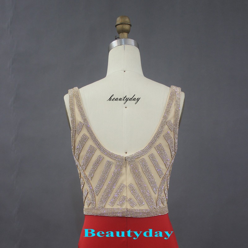 Red Prom Dresses 2019 New Middle East Formal Evening Dress Bridesmaid Party Pageant Gowns Plus Size Real Image Crystals Mermaid