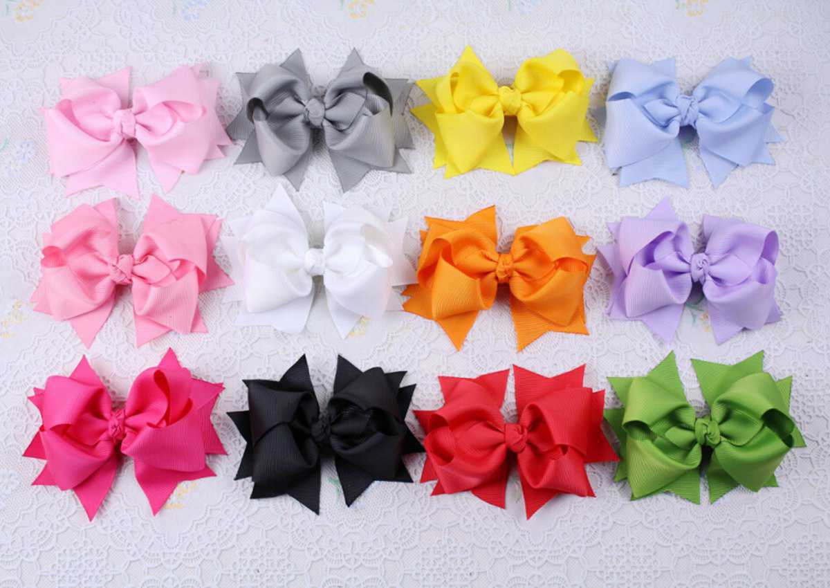 50pcs Gril 4.5 inch grosgrain ribbon hair bows clips Headwear Layered Bowknot boutique hair elastic ties funky hair accessories HD3207