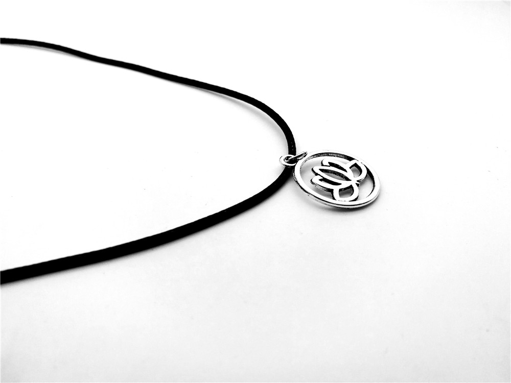 Simple Hollow round Lotus Flower Pendant Necklace Tiny Buddhist Elements Plant Lotus Leather Rope Necklaces for Women jewelry