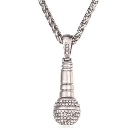 U7 Ice Out Chain Necklace Microphone Pendant Men/Women Stainless Steel Gold Color Rhinestone Best Friend Jewelry Hip Hop P1018