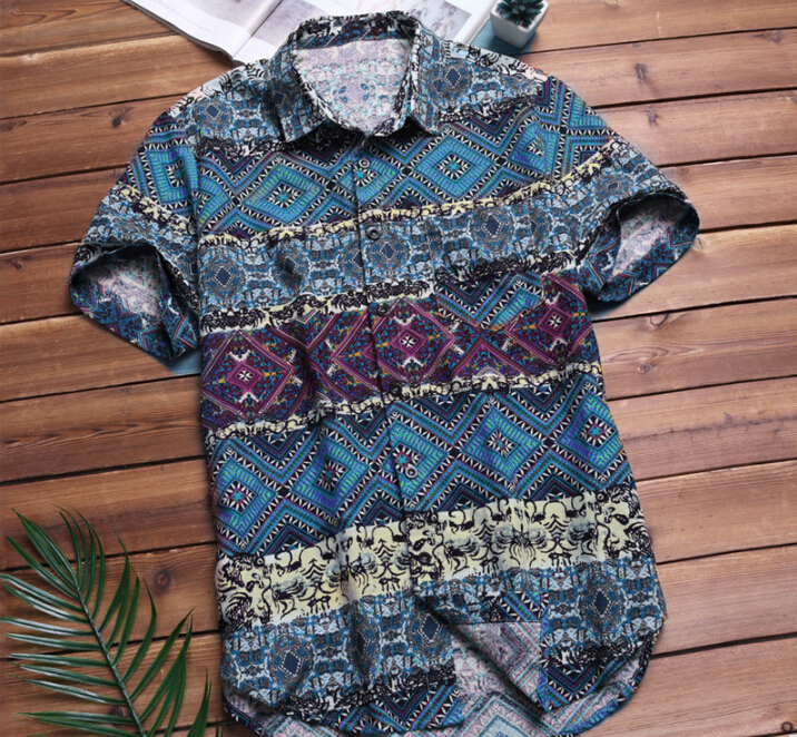 Mens Beach Hawaiian Shirt Tropical Summer Short Sleeve Shirt Men Clothing Casual Loose Cotton Button Down Shirts