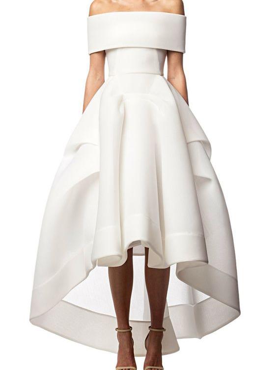 White High Low Wedding Dresses Off the shoulder Fashion Bridal Gown Ruched Beach A Line Bridal Gowns Vintage Garden Vestido De Novia