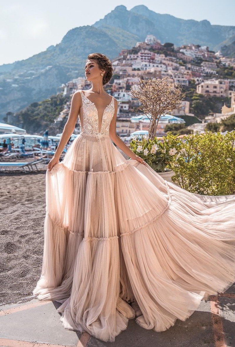 la petra beach wedding dresses sexy sheer deep v neck backless lace appliqued bridal gowns tulle a line wedding dress