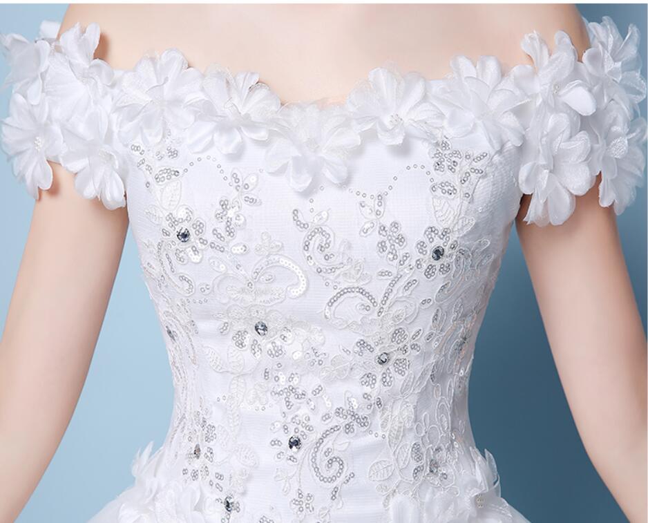 2018 Boat Neck Appliques Wedding Dresses Crystal Elegant Ball Gown Bridal Dress Women Tulle Wedding Gown Vestidos de Novia