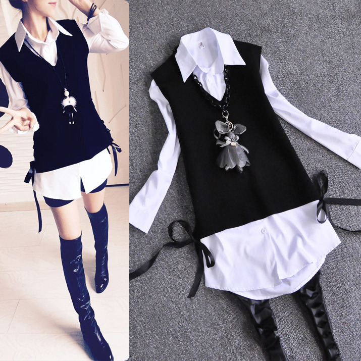 autumn winter women 2 pieces shirt set knitted vest + white shirts fashion slim long blouse outwear with necklace tops quality, Black
autumn winter women 2 pieces shirt set knitted vest + white shirts fashion slim long blouse outwear with necklace tops quality, Black