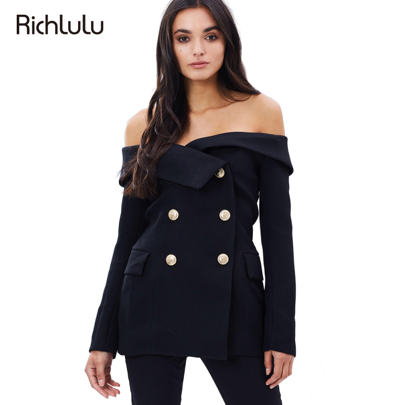 RichLuLu Black Sexy Off Shoulder Blazer Black Double Breasted Slash Neck Vintage Slim Coats Office Lady Casual Women Outwear
RichLuLu Black Sexy Off Shoulder Blazer Black Double Breasted Slash Neck Vintage Slim Coats Office Lady Casual Women Outwear